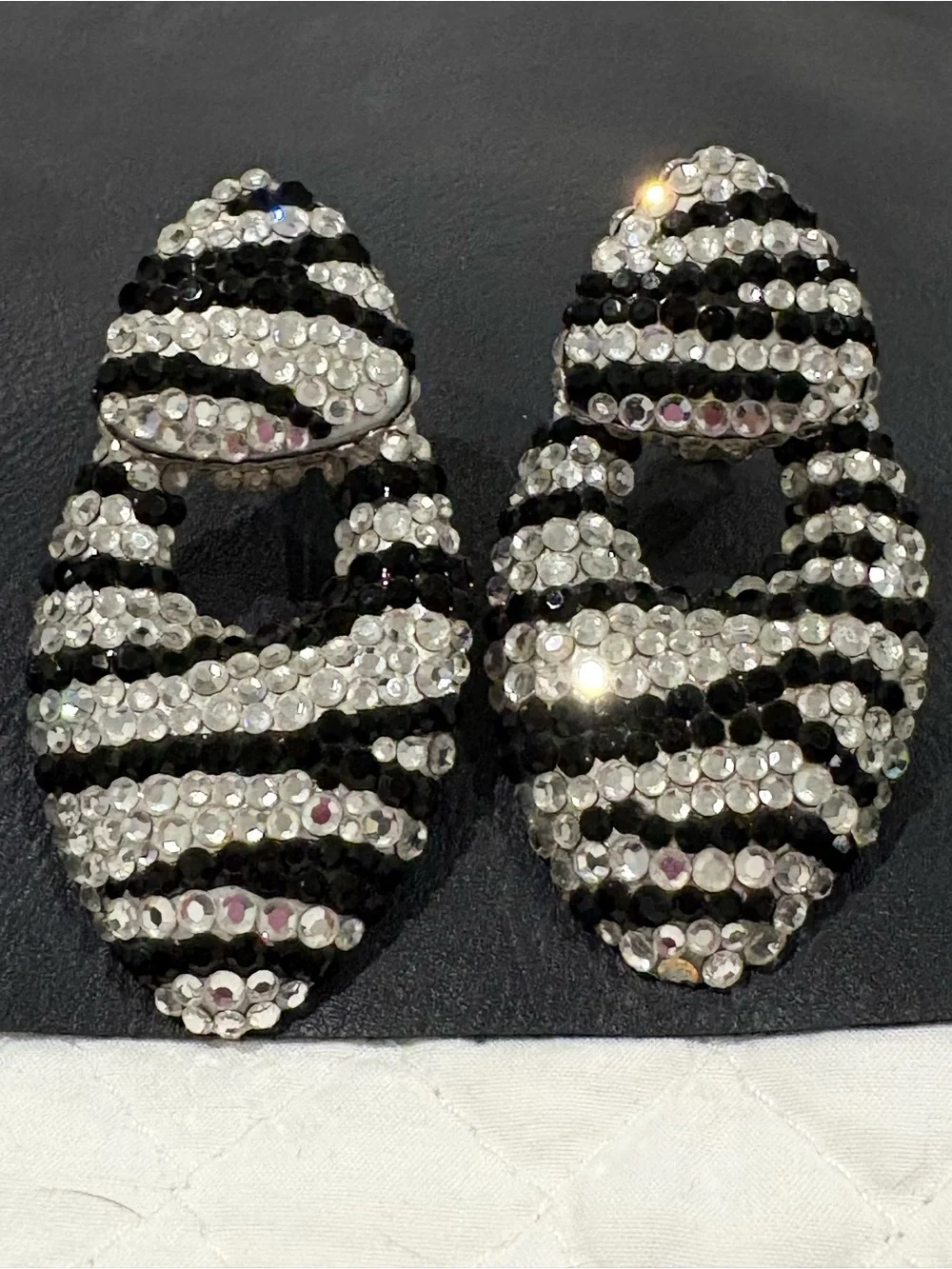 Vintage Bellini Black and White Swarovski Crystal Clip Earrings
